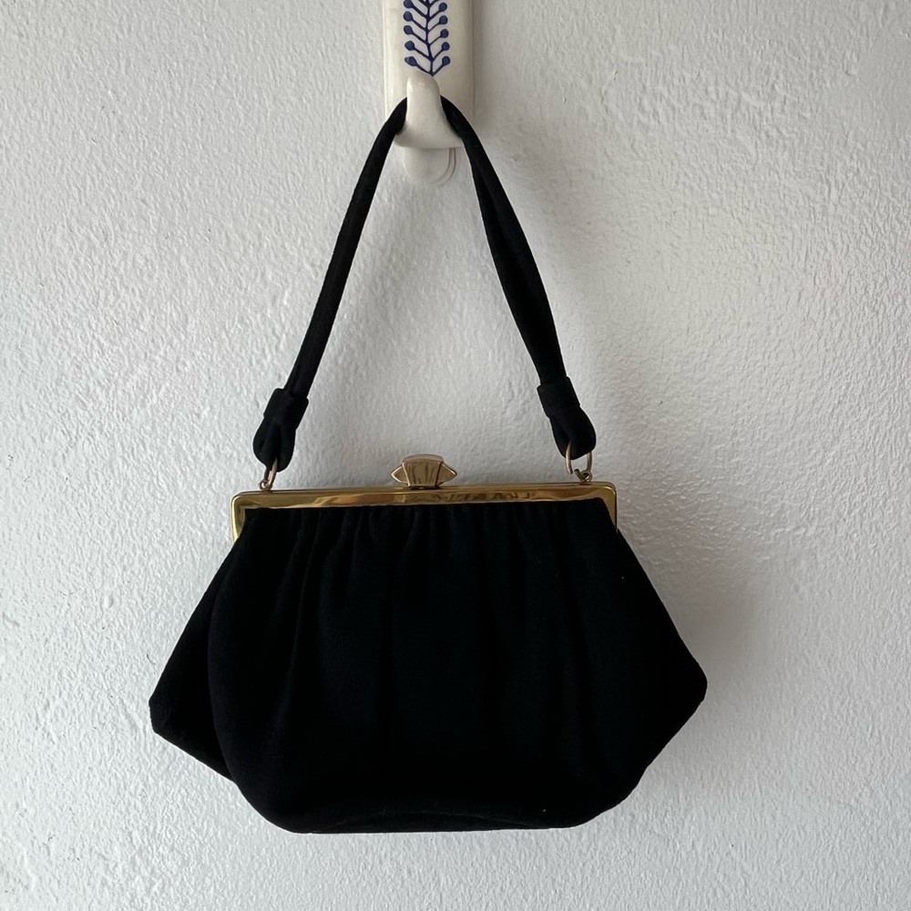 Black Vintage Clutch with Geometric Shape and Gold Frame